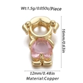 Macro detail of copper girl pendant with pink heart gemstone and 16x12mm measurements - Little Girl - Pink Heart