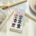 6-piece set of matte floral mini hair clips in Morandi colors on cat-themed card - Flower 1.8cm