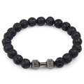 Lava stone dumbbell bracelet featuring black porous beads and silver live lift charm - Lava Stone Black