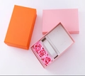 Pink and orange gift box set featuring soap roses and internal card placeholder - Orange Pink Rose Soap Flower Gift Box Set