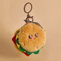 Simpatico portachiavi a forma di hamburger in peluche con viso ricamato e clip - Hamburger / 9cm