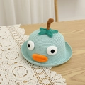 Dettaglio di un cappello di paglia per bambini con occhi di peluche e becco d'anatra - S (Bambini 52cm 1-6 anni) / Blu