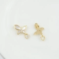 18k gold butterfly pendant with white mother of pearl and a dangling small heart - Butterfly Heart 20mm