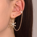Gold snowflake tassel earring with pearl ear cuff and chain link in a minimalist style - 11 KC Gold Style (9385 Single)