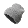 Detailed view of the rib-knit texture and soft gray fabric of this winter beanie hat - Gray
