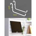 White L-shaped metal long hooks for pegboard storage organizer, size 95mm x 65mm - Long Metal Hooks 2Pcs - White
