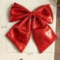 Large 40cm red sequin Christmas bow decoration with glossy reflective finish for holidays - Red 35x40CM