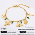 18K vergoldetes Edelstahl-Armband mit Anhängern wie dem Auge der Vorsehung und Kreuz - Mystischer Ägyptischer Stil (SL41234)