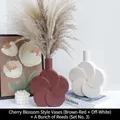 Terracotta and cream ceramic floral vases with dry pampas grass decor set - Cherry Blossom Vase Set with Dried Reeds