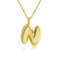Pendentif lettre N bulle dorée polie sur un collier à chaîne à billes pour femme - Lettre N