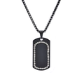 Collar de placa militar negra para hombre con pedrería y cadena de bolas - Con Cadena / Negro