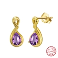 Elegant S925 sterling silver gold earrings featuring pear-cut purple gemstones - Purple Pear Stud - Gold