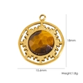 Golden stainless steel round pendant with tiger eye stone, 18mm height, vintage style - Hollow Decorative Round Pendant - Yellow Tiger Eye