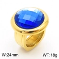Golden titanium steel ring with a large 24mm blue faceted glass gemstone, weight 18g - Gold with Blue Stone