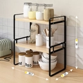 Black metal two-tier kitchen storage rack with light wood shelves, 36cm height - 30cm 2-Tier Black Frame + Natural Wood