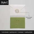 Vintage green greeting card set with gold embossed smiley face and white envelope - Style C - HK031 Simple Time Series Card