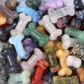 Variety of 35mm bone-shaped natural crystal and agate stones in diverse colors and textures - Mixed Random