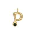 18K gold plated letter P pendant with a green zircon gemstone in a teardrop shape - Letter P