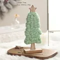 Handmade green knitted wool felt Christmas tree with wooden star and base on plush background - No.20 Small Tree - Green