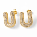 Gold plated U-shaped letter stud earrings with shimmering pave-set cubic zirconia stones - Letter U