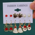 6-pair set of Christmas earrings featuring Santa, reindeer, and tree on card - 17 Bell Tree Santa (6 Pairs Set)