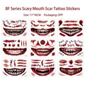 Detailed sheet of nine realistic Halloween mouth scar and wound temporary tattoos - 9 Sheets Assembled Set (BF001-009)