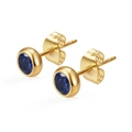 Boucles d'oreilles rondes en acier inoxydable doré avec zircons bleus saphir brillants - Bleu tanzanite