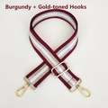 Adjustable burgundy and silver striped nylon bag strap with gold metal hardware - Wine Red + Gold Hook