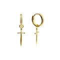 Golden dagger huggie earrings with sparkling crystals in a minimalist sword design - Sword/Gold