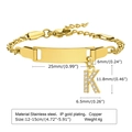 Gold stainless steel ID bracelet with letter K charm and 12-15cm Cuban chain - 12CM Letter K / Gold