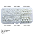 Mix of 4mm-10mm white faux pearls in storage box for DIY jewelry and hair accessories - 850 Pcs/Box / White