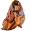 Sciarpa a quadri in finto cashmere nei toni dell'arancio e marrone con frange - 180cm / Giallo zenzero