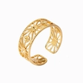 French retro style hollow geometric sunburst ring in polished 18k gold plating - Style 4/Hollow Sun Flower