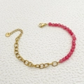 Elegante gouden roestvrijstalen armband met doorschijnende roze kristallen kralen - Roze Stijl (TZ-B0267-02-pink)