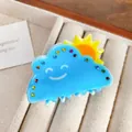 Cute sky blue cloud and sun hair claw clip with colorful rhinestones for women - Sunny Day / 5.5cm