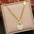 Golden stainless steel heart pendant necklace with blue enamel and crystal in a jewelry box - 1# Heart Necklace