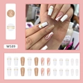 Glitter gold and pink marble long coffin press-on nails set with 24 pieces in various sizes - Glitter Gold Line (W589/Glue Style)