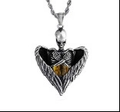 Gothic-Totenkopf-Anhänger mit braunem Tigerauge-Stein und Vintage-Silber-Finish - Augen Flügel Skelett Ohne Kette (C0516)