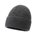 Classic dark grey knitted beanie with thick vertical ribbed texture and folded cuff design - Dark Gray