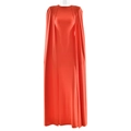 Elegante oranje geplooide sjaal maxi-jurk voor dames in een slanke avondfeeststijl - S / Oranje