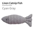 Catnip fish toy in gray linen fabric with white wave patterns measuring 21x9x5cm - Small 21cm / Blue-Grey