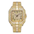 Orologio hip hop di lusso in oro con pavé di diamanti e numeri arabi su quadrante quadrato - Oro