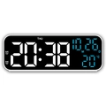 Reloj digital LED rectangular negro con alarma dual, hora blanca y temperatura actual - Carcasa Blanca LED Azul