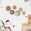 Boho set of 6 woven seagrass wall decor plates with colorful geometric patterns - Best-seller DFNOPQ Set (6-Piece)