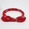 Red paisley print bunny ear headband with adjustable knot tie and elastic band style - Paisley Red