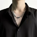 Halskette aus Titanstahl mit schwarzem Edelstein, Kreuz- und Sternanhängern für Damen - Schwarze Zirkonia Stern Anhänger Halskette X2218