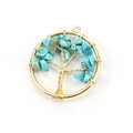 Golden tree of life pendant with blue turquoise crystals on white background - 3cm / Gold + Blue Turquoise