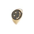 Gold plated punk style adjustable ring featuring a blue zircon micro-pave smiley face - Adjustable Open / Gold Seal Lake Blue Zirconia Base Smile Face