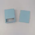 Light blue PE film suspension jewelry box with rectangular cutout paper sleeve - 9x9x2cm / Light Blue Cardboard + Light Blue Suspension Box