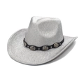 Glinsterende zilveren western cowboyhoed met kant en metalen bloemen conchos decoratie - M (56-58cm) / Zilver
